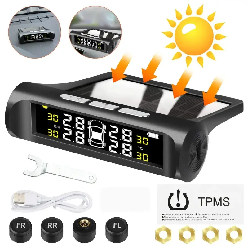 Wireless Solar TPMS Tire Pressure Monitoring System with LCD Display (4 External Sensors)
